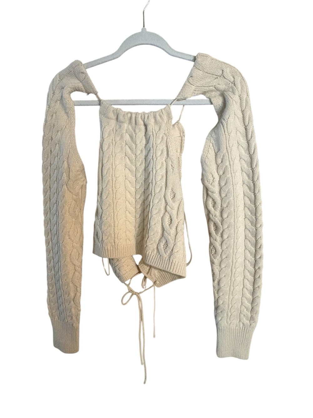 Isalis Cable Knit Tie Back Sweater Top Cream Cottagecore Open Back Small